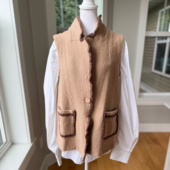 Tahari Tan Brown Embroidered Wool Vest Size XL - Picture 10 of 11